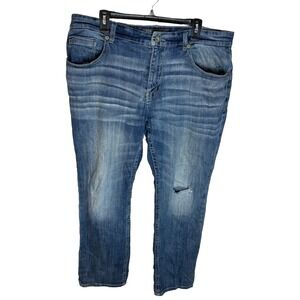 BKE Jeans Men 36L Blue Light Wash Tyler Straight Leg Distressed Fit‎ Buckle